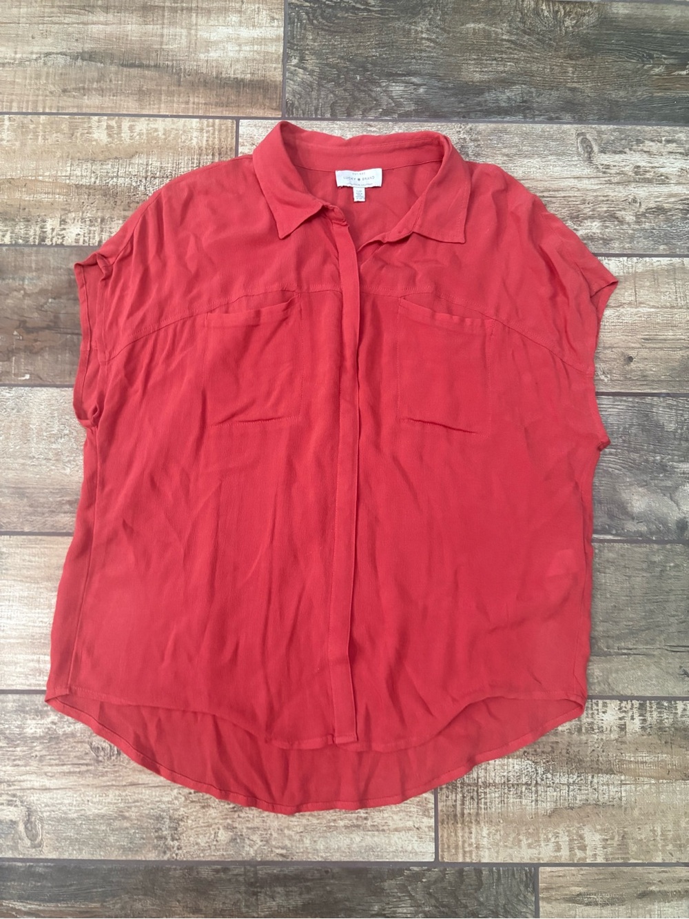 Lucky Brand Red Button-Front Collared Top